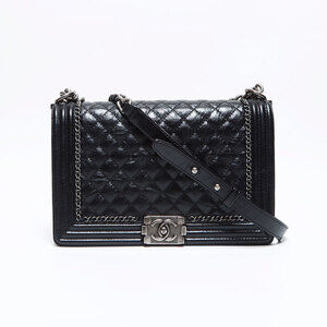 CHANEL Boy Chanel Large Shoulder Bag, Silver Hardware, Gunmetallic, No. 23, B...